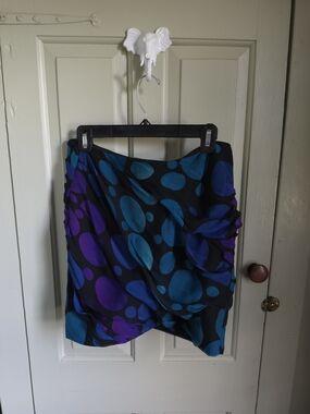 Diane Von Furstenberg Black Mini Skirt with Teal & Purple Dots